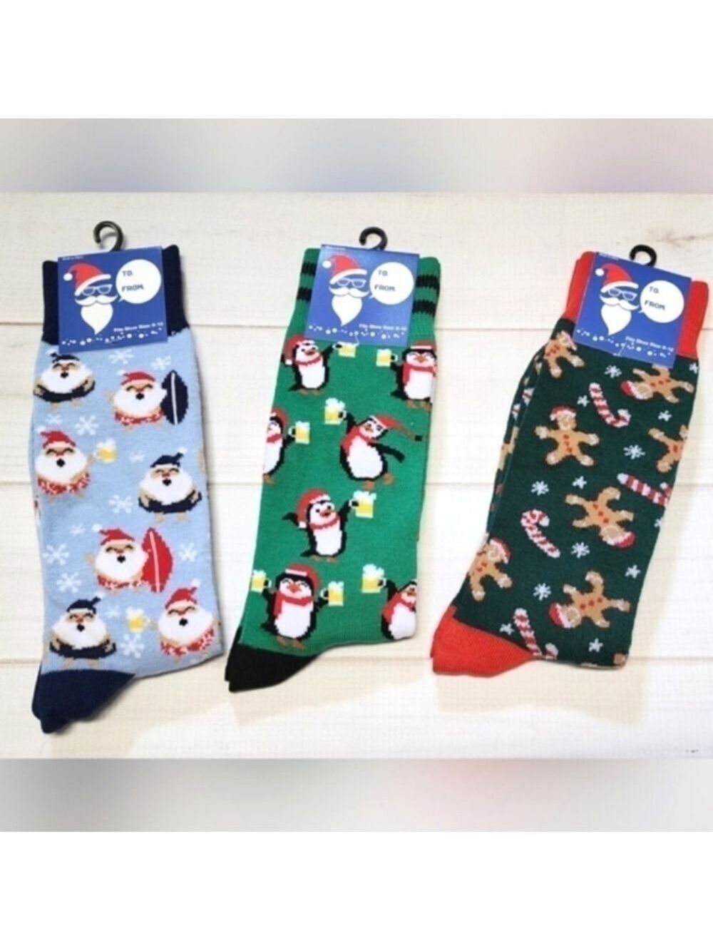 3 Pairs of Blue And Green  Christmas Socks Fits Shoe Size 6-12 - New With Tags